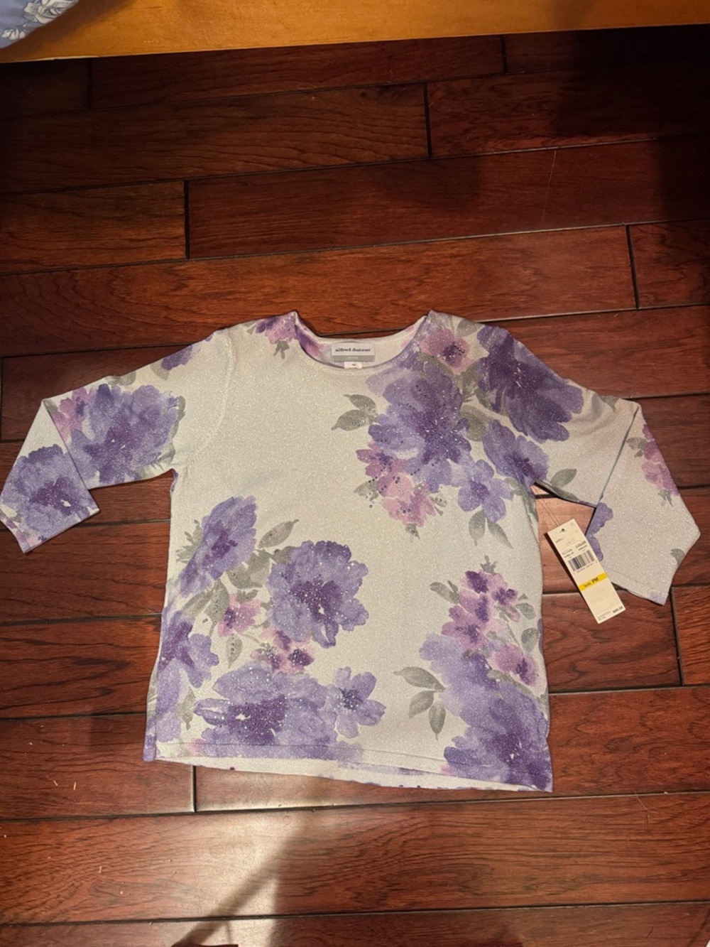 Alfred Dunner Cream Top with Purple Floral Print